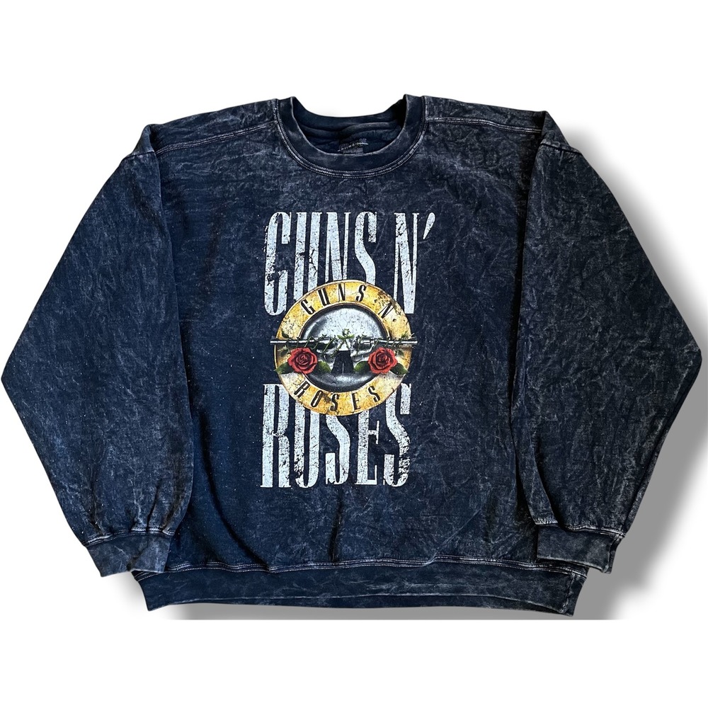 Guns N' Roses Mens 2XL Black Mineral Wash Graphic Sweatshirt Gildan Premium